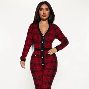 NWT Fashion Nova Red Plaid Jumpsuit